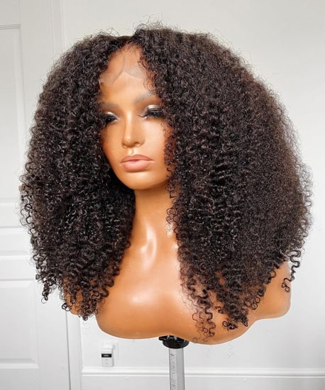 Affordable Lace Parting Wig Kinky Coily Indian Remy Human Hair 