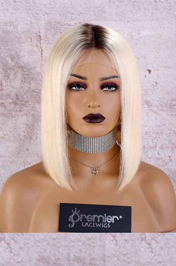 Full Lace Wig Dark Roots Blonde Hair Bob Silky Straight