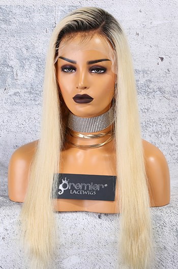 Dark Roots Blonde Hair 4 5 Lace Front Wig Silky Straight Indian